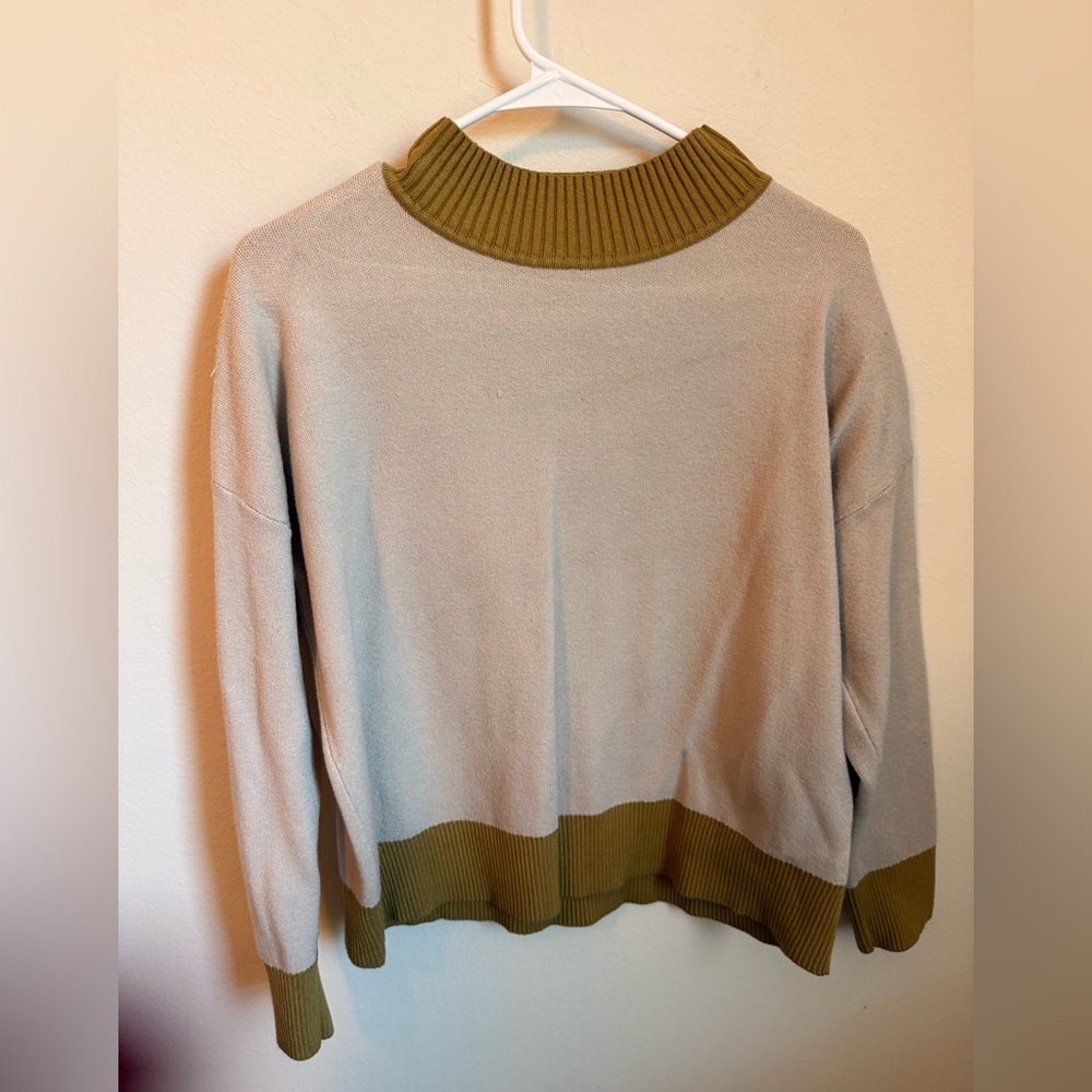 Cynthia Rowley Cream and Olive Turtleneck Sweater